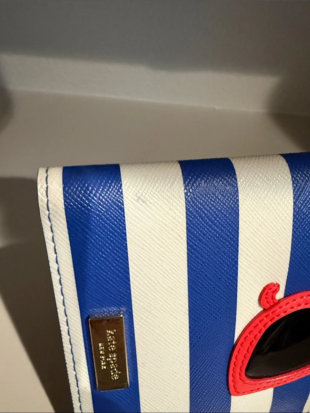 kate spade Blue and White Striped Passport Cover with Pink Sunglasses